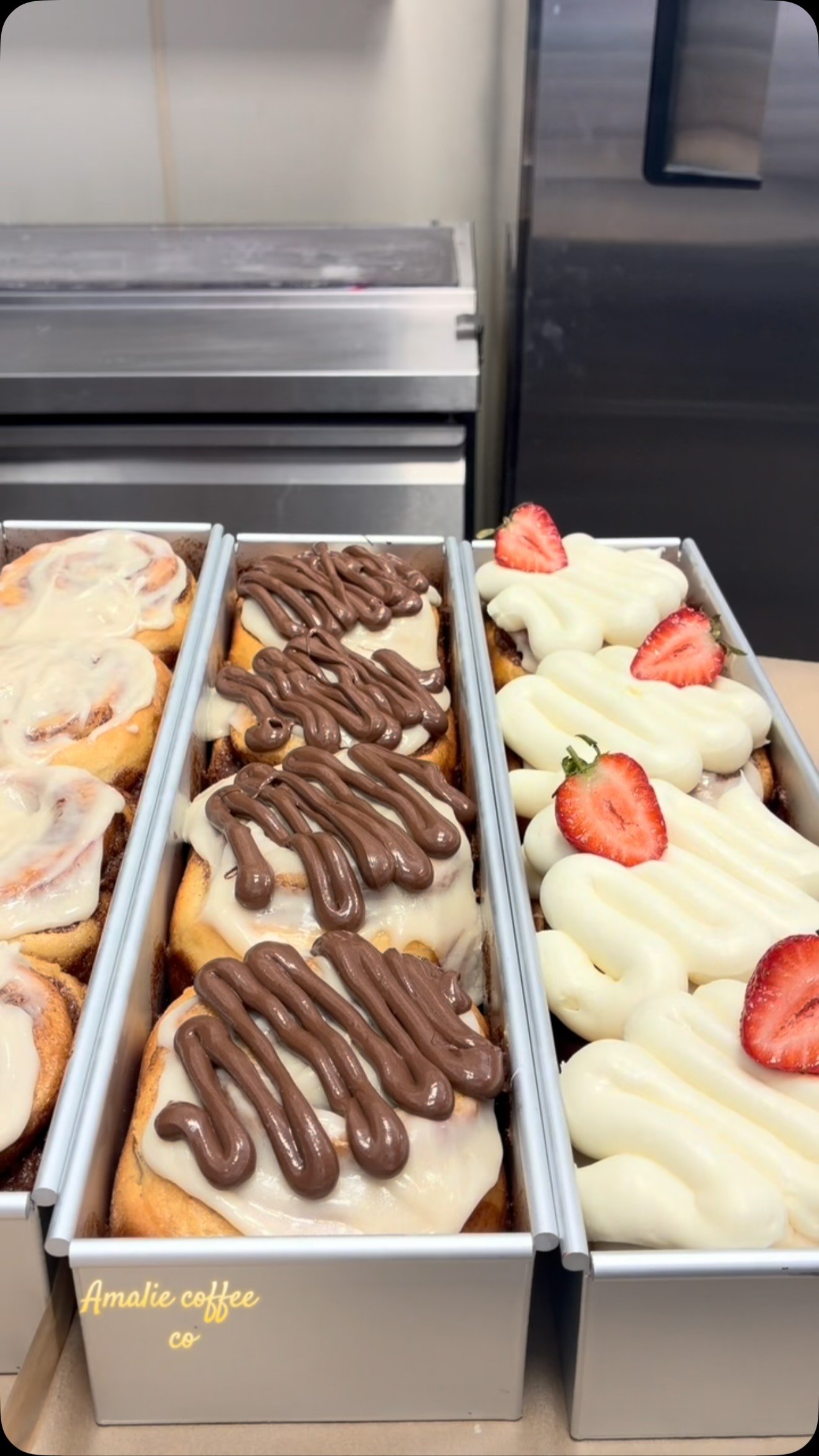Homemade cinnamon rolls are BACK 🤎✨ Fresh, warm, gooey, and made in-house. Come grab yours before they’re gone! 🤤☕️ 📍Amalie Coffee Co. #abq #amaliecoffeeco #barista #baristalife #cinnamonrolls